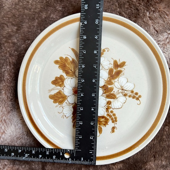 VTG 70s Japan Hand Painted Dried Flowers Mountain Wood STONEWARE Dinner Plate - Picture 6 of 16